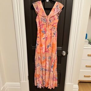 Hale Bob Gianna Lace Insert Maxi Dress in peach color